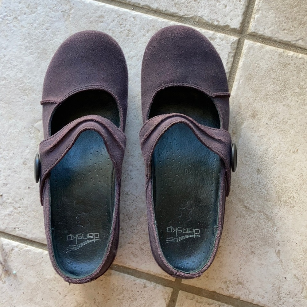 Dansko purple suede shoes.